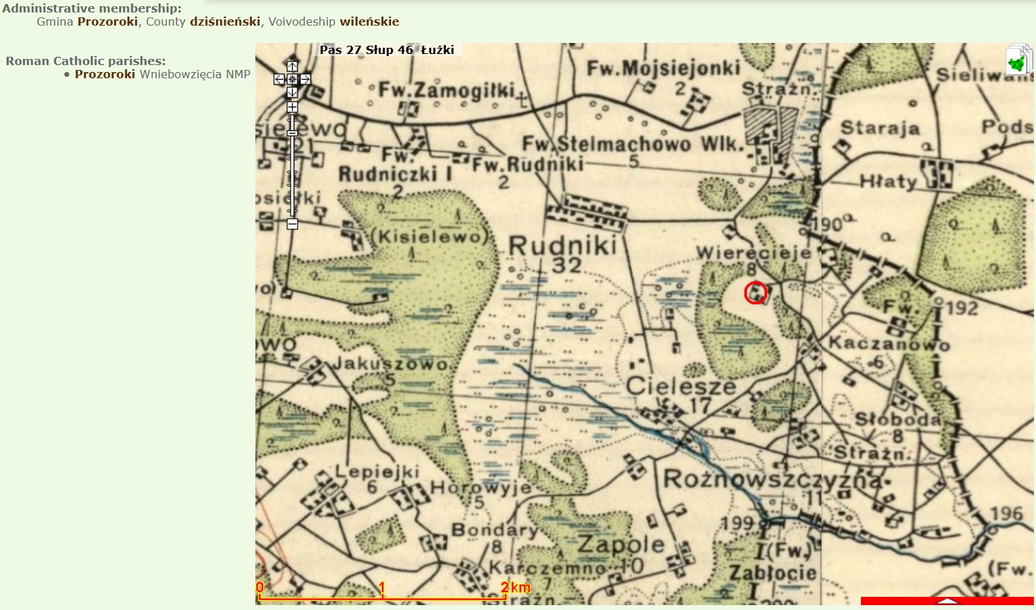 Фрагмент польской карты с обозначением деревни Веретеи
