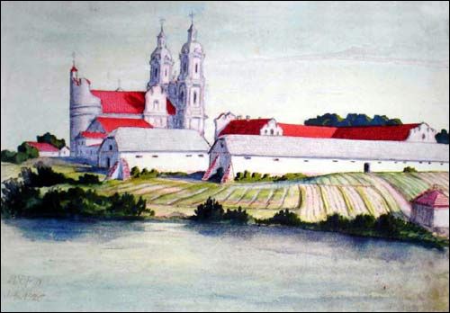Березвеческий монастырь на картине Язепа Дроздовича (1926 г.)